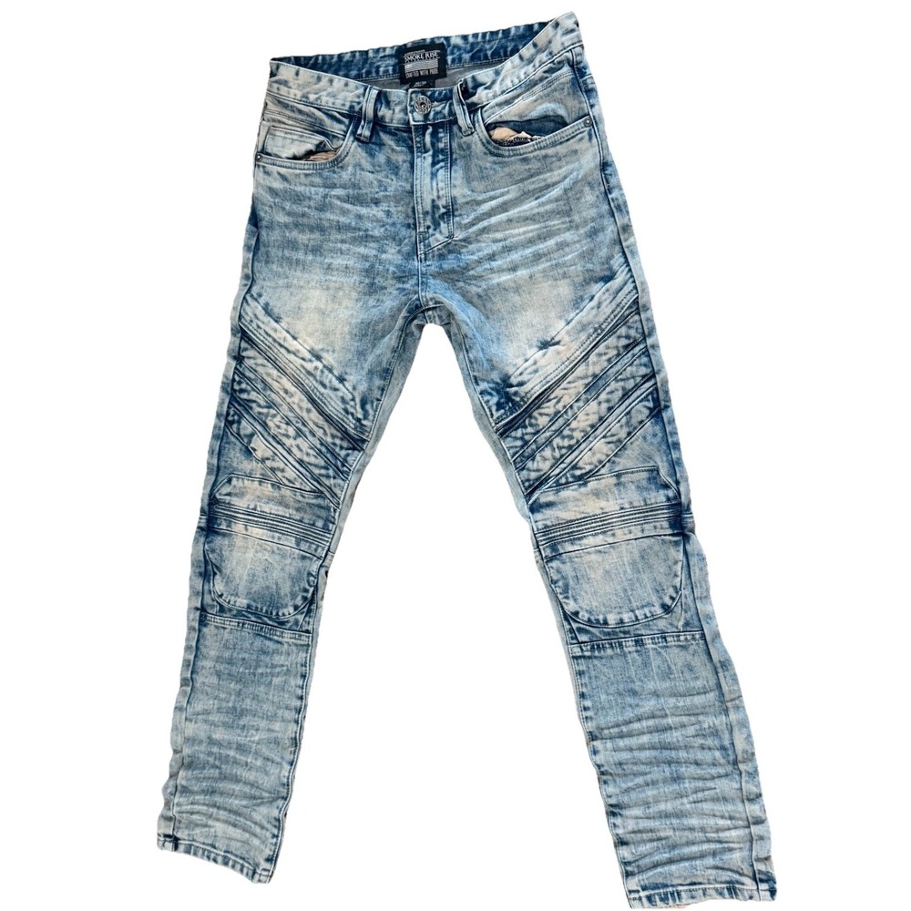 Smoke Rise Jeans Men's 30x30 Acid Wash Stretch Distressed Denim Streetwear